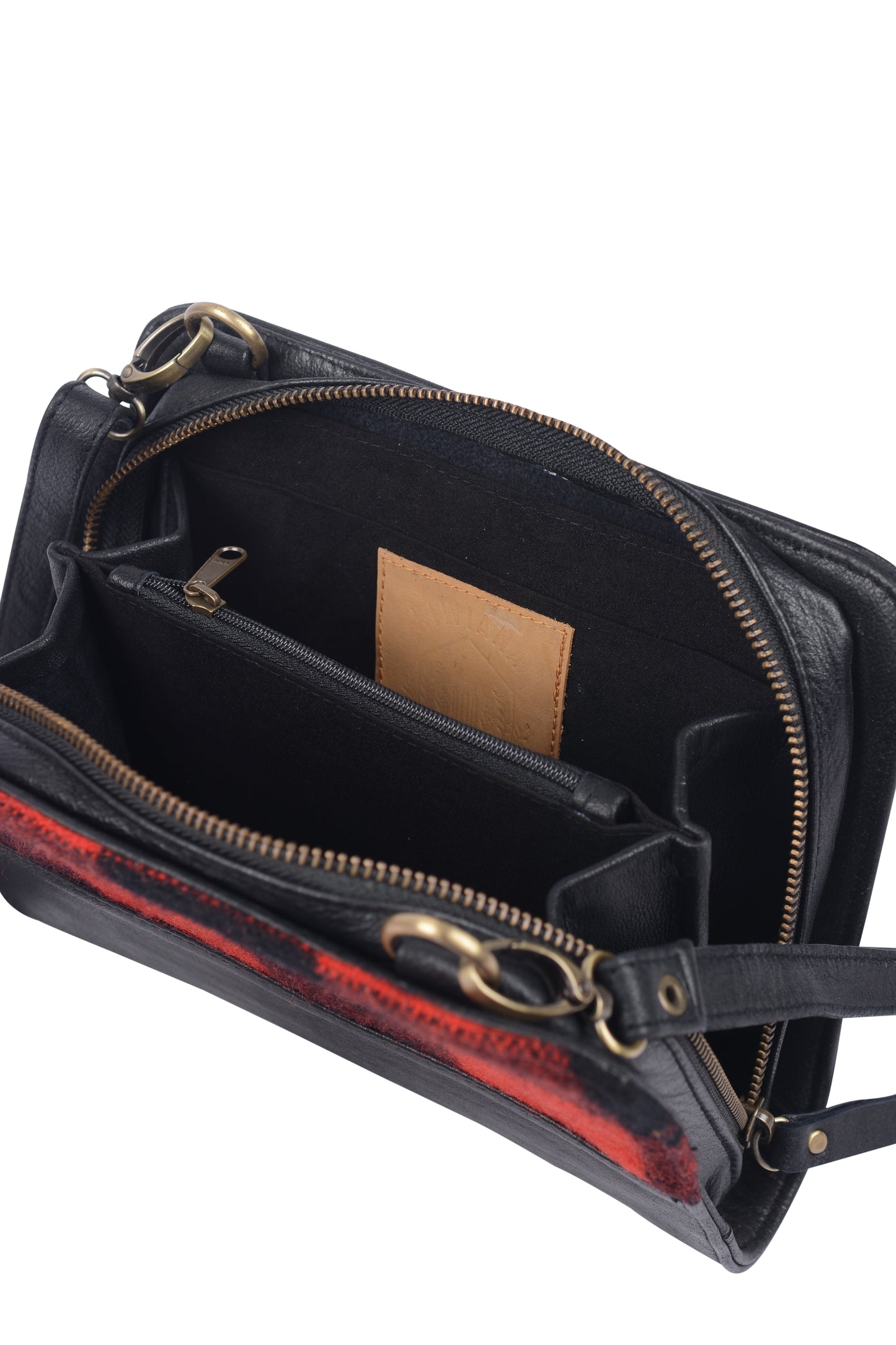 Red Swandri with Black Leather Upcycled Handbag