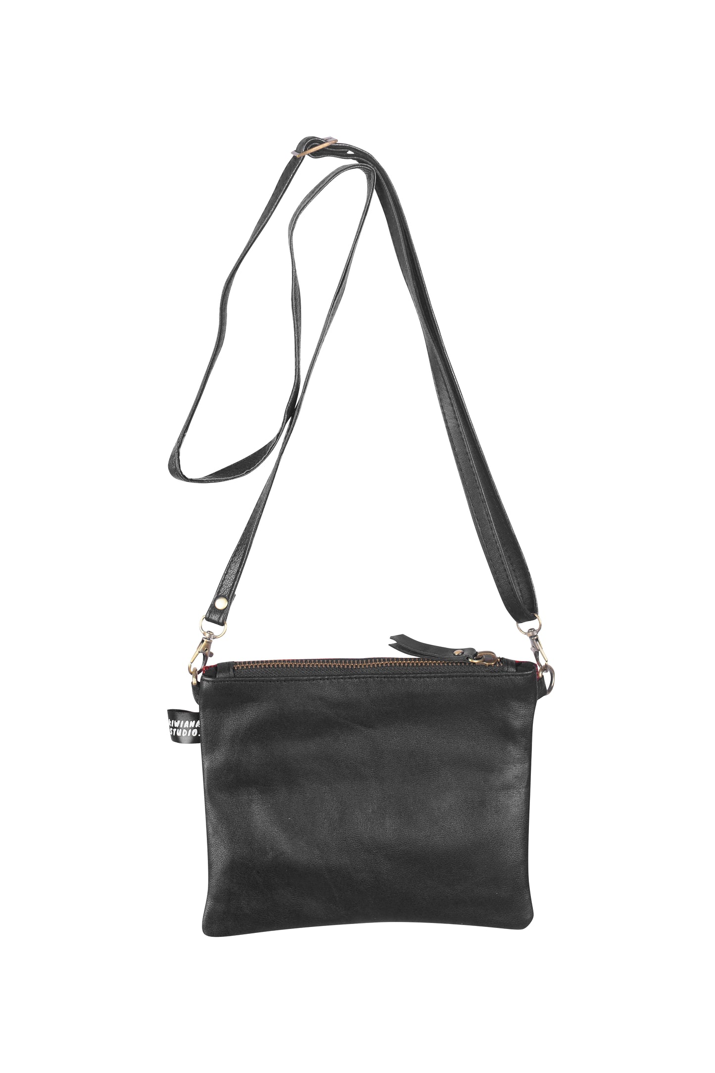 Double Swandri Cross Body Black Leather Bag