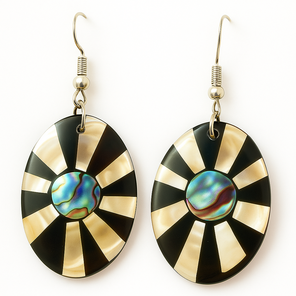 Round Mother of Pearl Pieces and Paua Centre Earrings