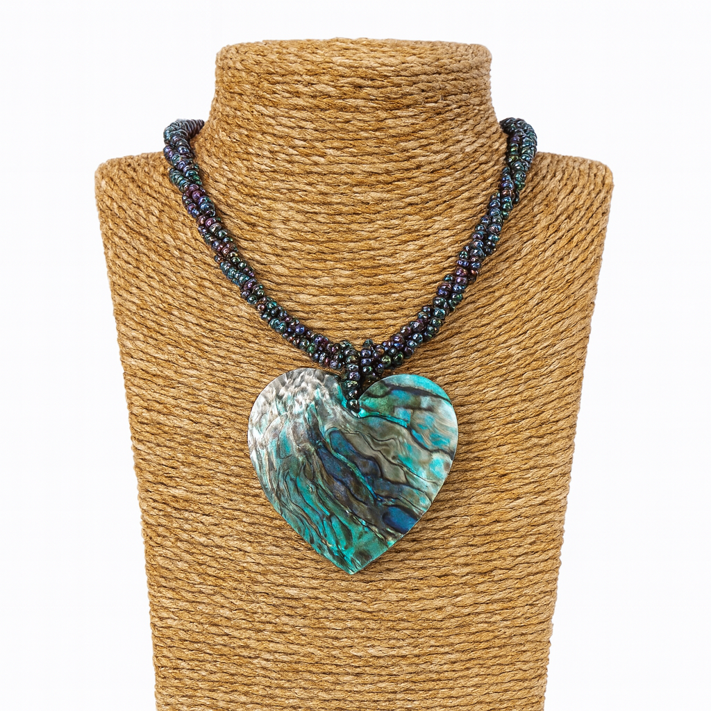 Pāua Heart Necklace & Earrings Set