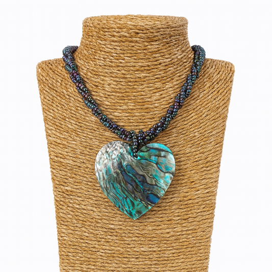 Pāua Heart Necklace & Earrings Set